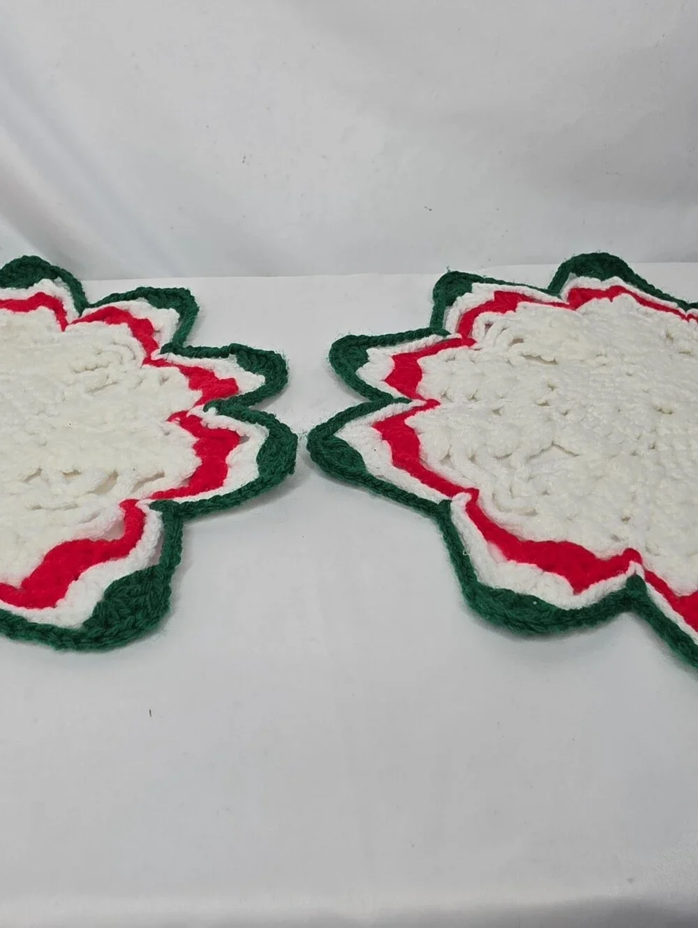 Vintage Handmade Crochet Christmas Doilies Table Placemat Red Green White